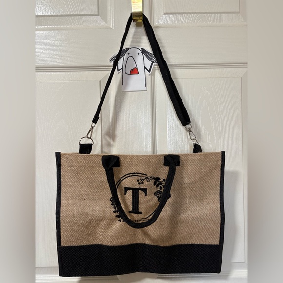 3-Piece Jute “T” Black/Khaki Tote Bag Set - Picture 5 of 14